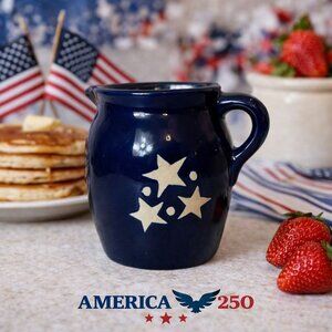 Hermitage Pottery Sandstone Syrup Pitcher VTG Cobalt Blue Glaze Star America 250